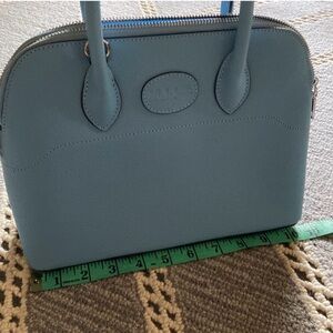 Compact Blue Top-Handle Satchel with Detachable Strap